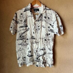 Black and White Casual Button Down Shirt with Graphic Design